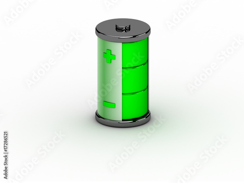 3D full charged battery on white background