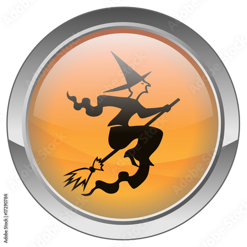 Halloween vector button with Flying Witch