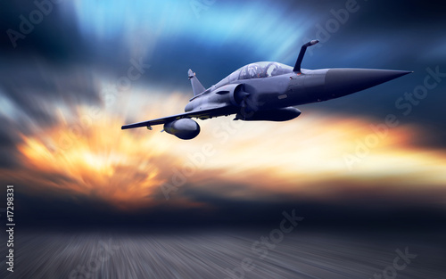 Canvas Print Military airplan on the speed