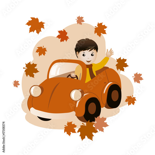 Boy in a car: fall composition