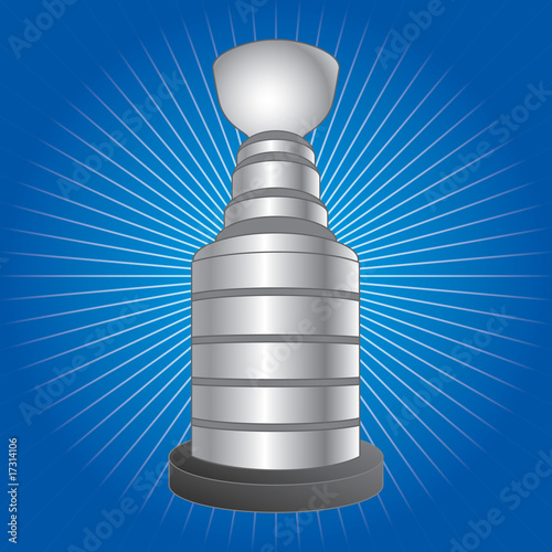 Sports trophy on blue starburst