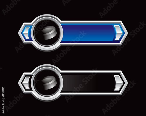 Photography Hockey puck on blue and black arrows