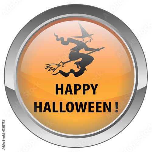 " Happy Halloween ! " button (with Flying Witch)