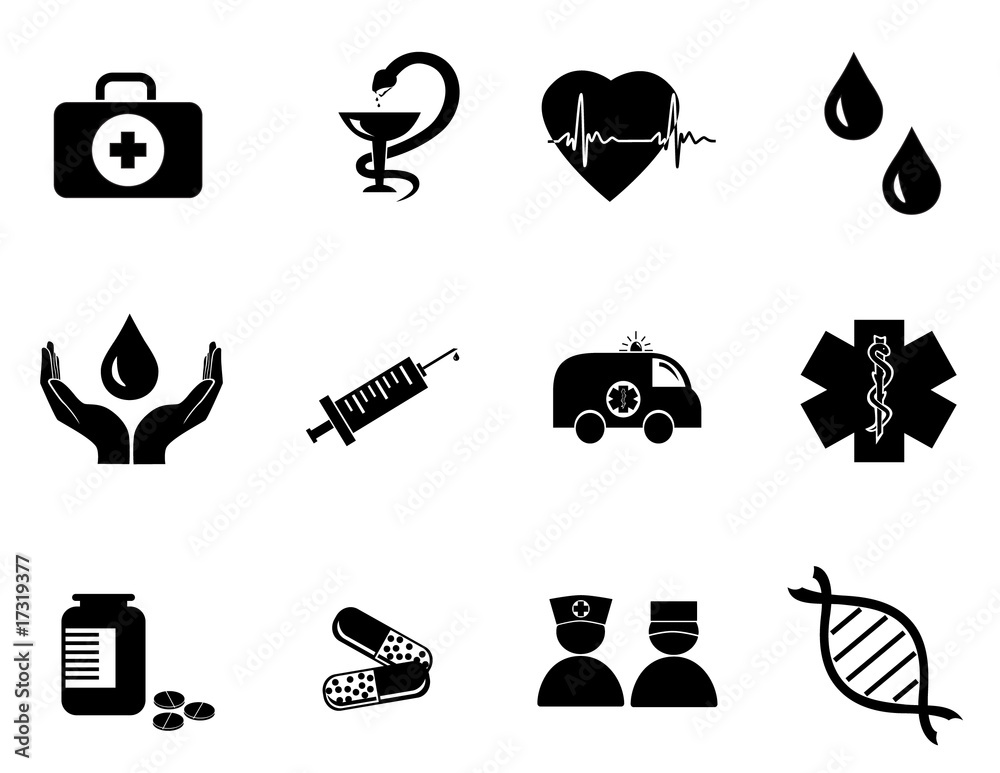 vector of black and white medicine icons Stock Vector | Adobe Stock