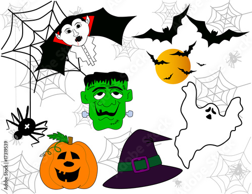 Vector of halloween faces set