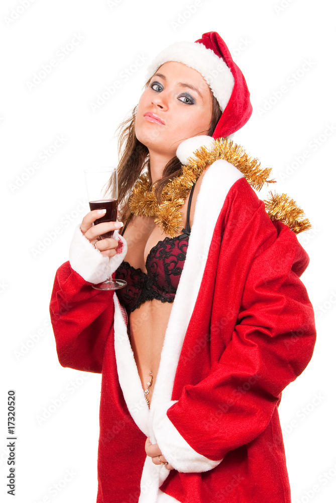 Young sexy Santa Girl with glass of wine Young sexy Santa Girl with glass of wine
