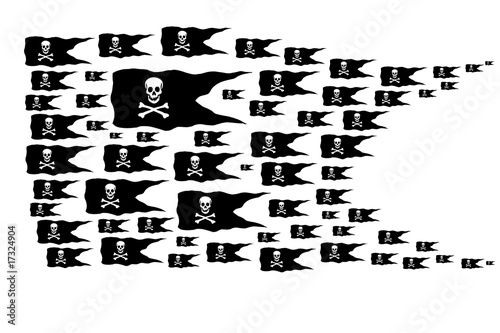 Obraz na plátně Black pirate flag symbol of illegality, isolated on white