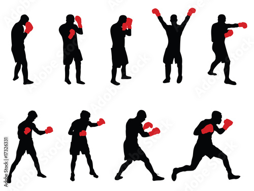 nine vector boxers with red gloves
