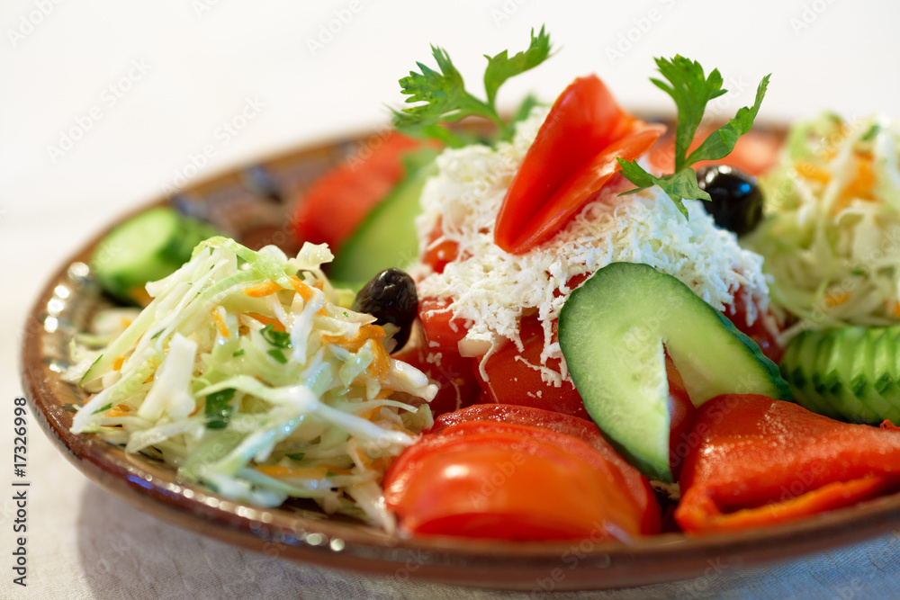 Vegetable salad with Bulgarian white Feta cheese