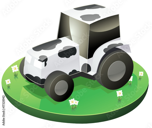 Tracteur vache dans son champ (détouré)