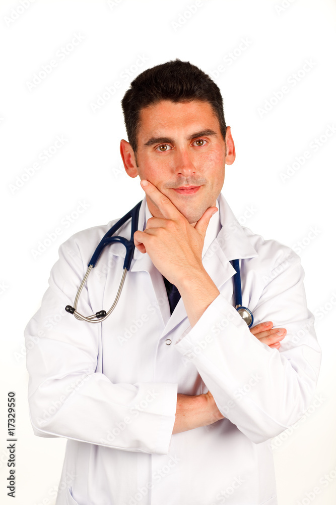 Doctor thinking and looking at the camera Doctor thinking and looking at the camera