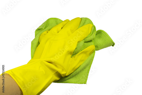 Hand in a glove with a rag