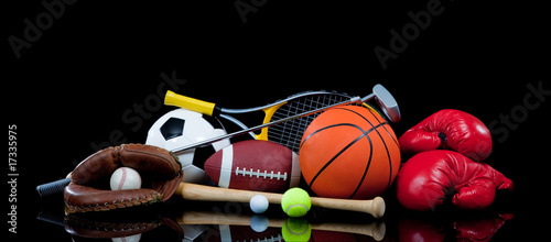 Assorted Sports Equipment on Black