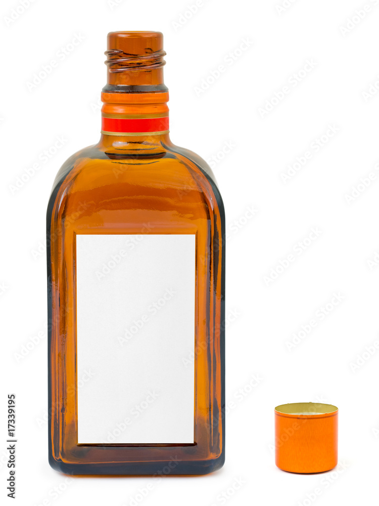 Opened bottle with blank label Opened bottle with blank label