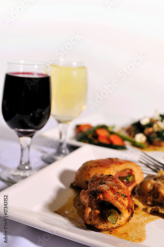 Italian chicken dinner with wine
