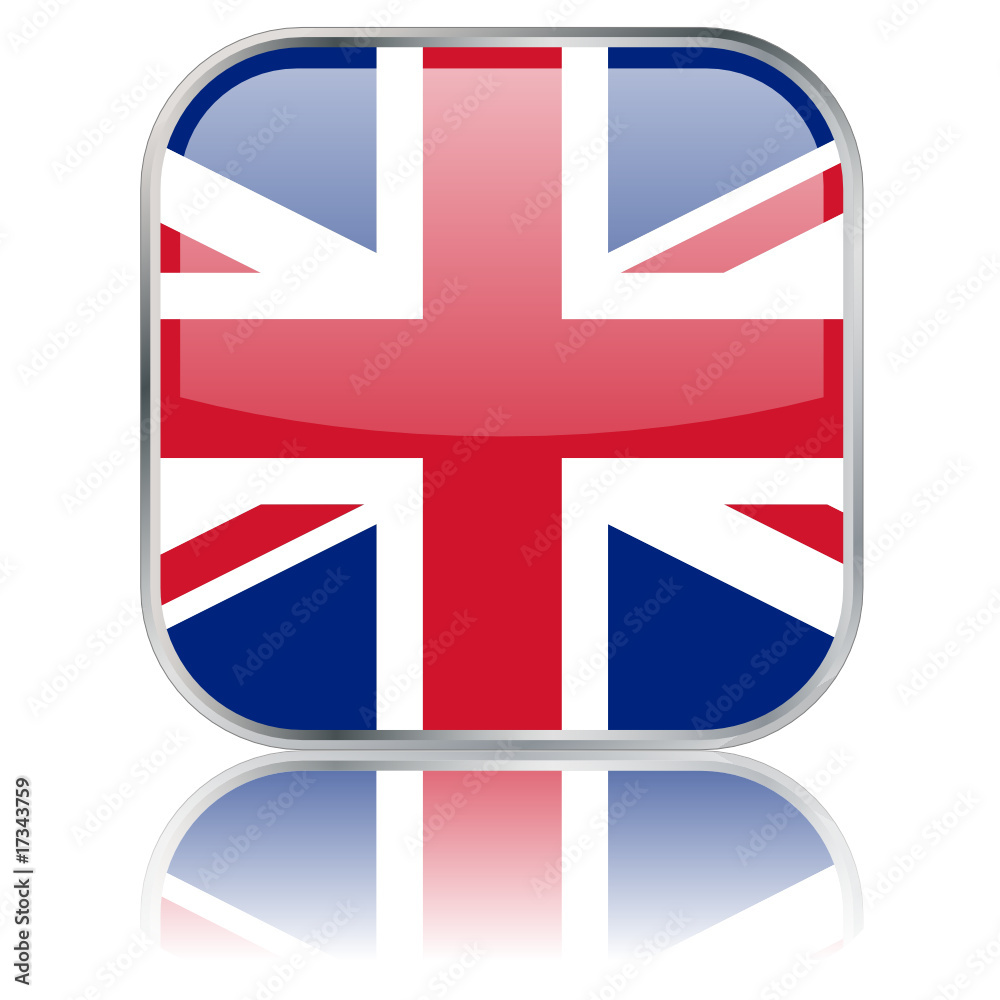 Obraz premium UK Square Flag Button (vector with reflection)
