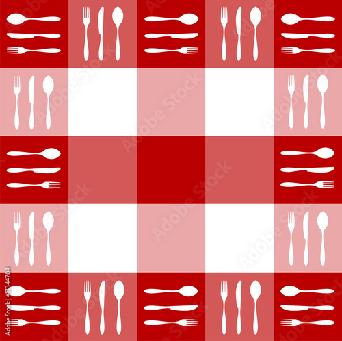 Red tablecloth texture with cutlery pattern