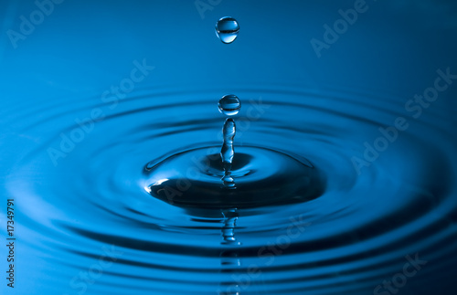 close up of a drop of water in blue colors