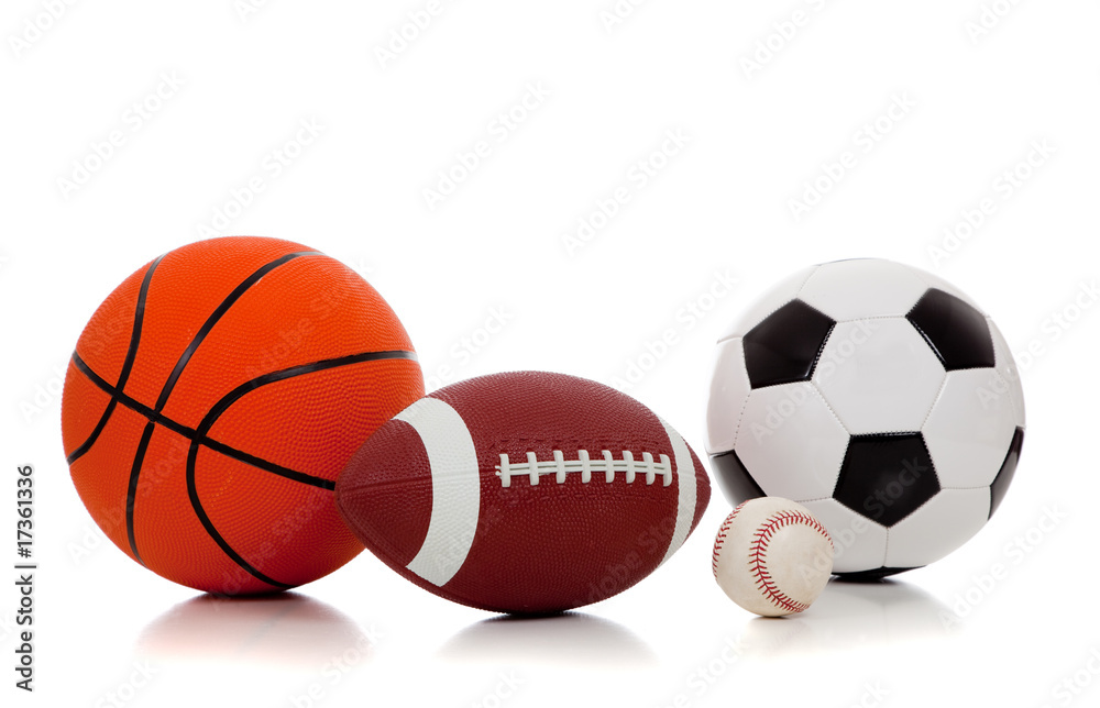 Assorted sports balls on white Assorted sports balls on white