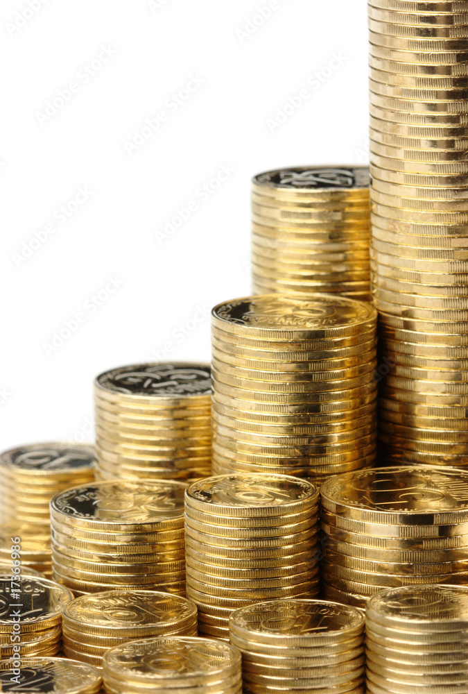 Closeup of a golden coins stacks