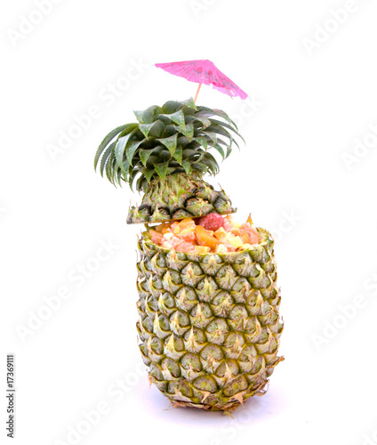 Tropical fruit salad in pineapple