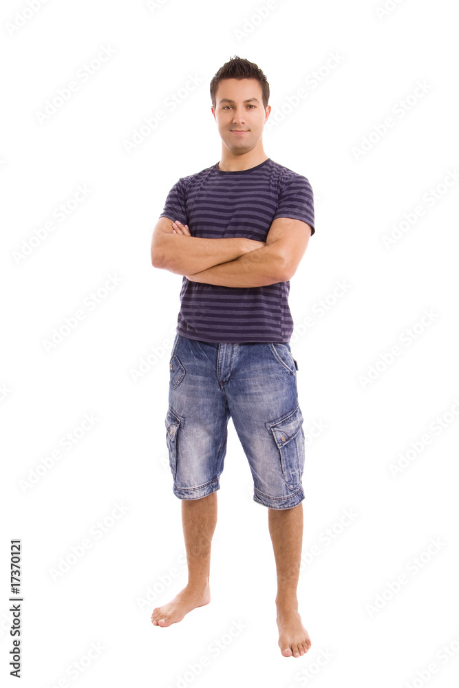 young casual man full body in a white background