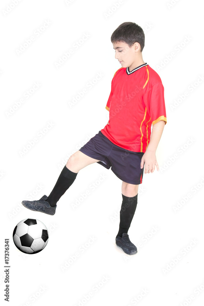 young boy playing football over white young boy playing football over white