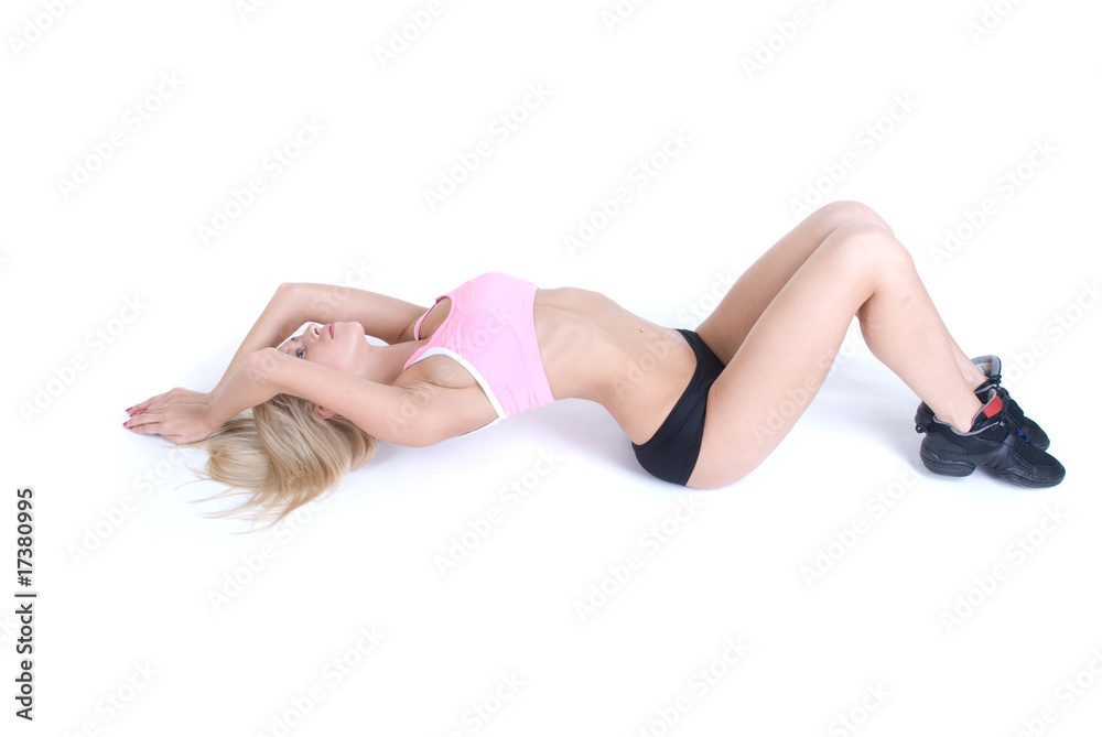 Beautiful slavonic woman relax on white background