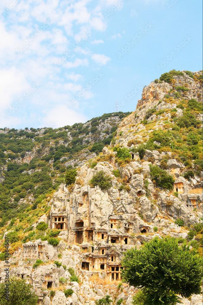 Antique,unusual tombs in rocks.