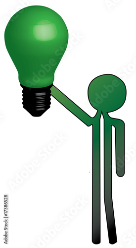green energy man holding lamp light