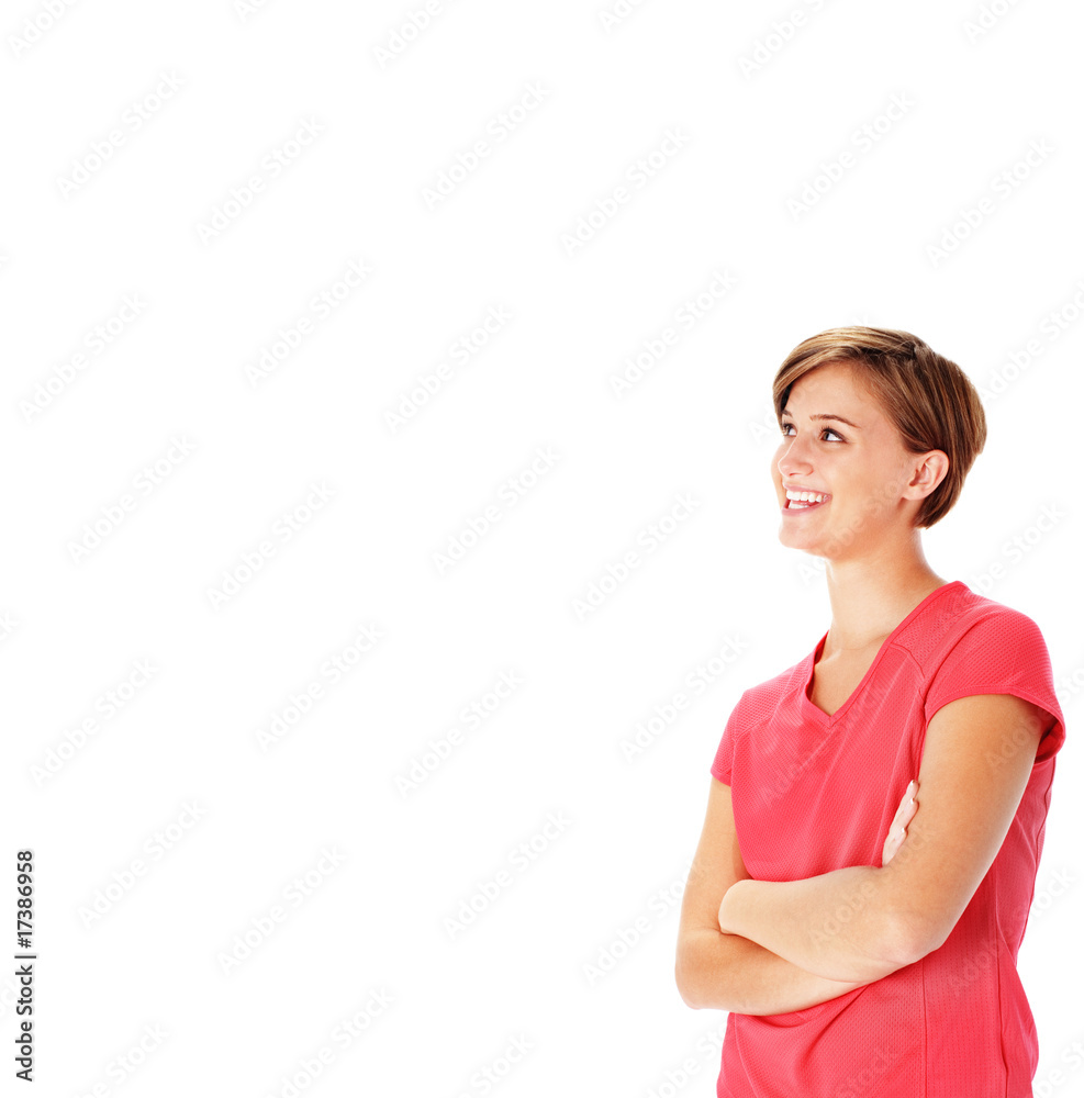 Young Fitness Woman in Red Shirt Isolated on White Young Fitness Woman in Red Shirt Isolated on White