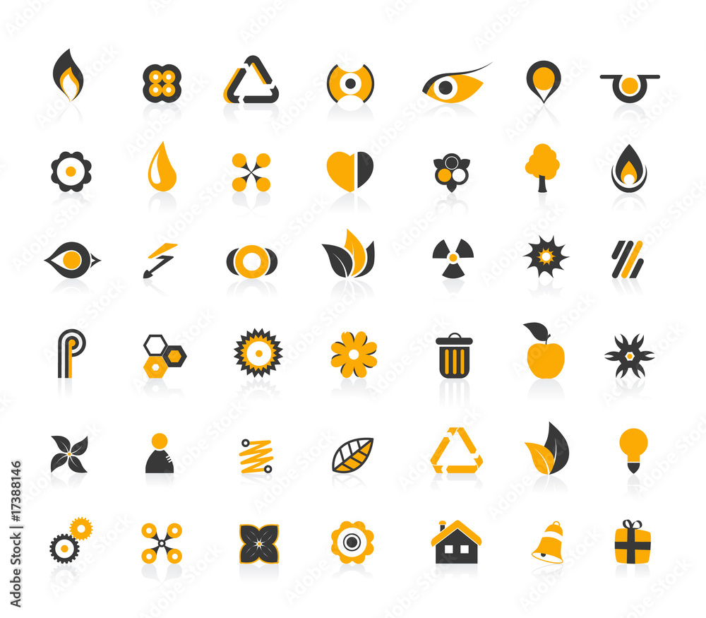 Set of black and orange icons. Vector