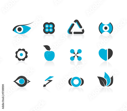 Set of black and blue icons. Vector