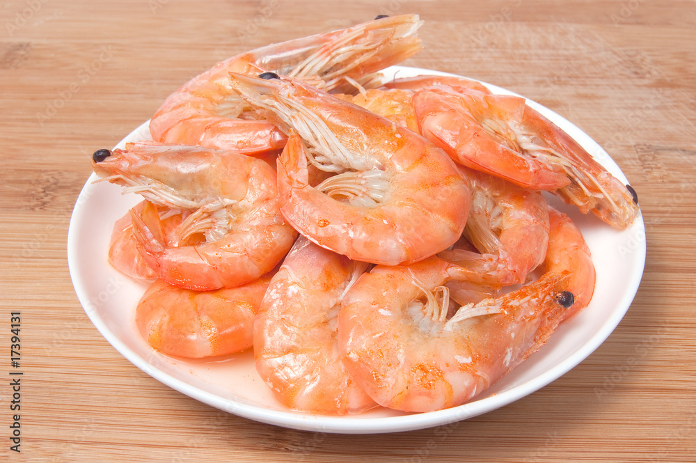 Prepared shrimps on plate