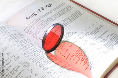 Billede på lærred Red heart on pages of the Song of Songs in the Bible