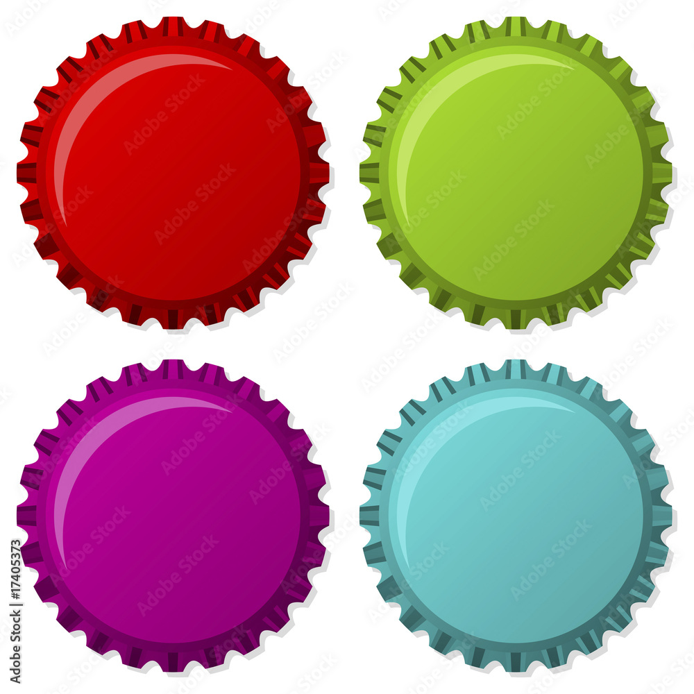 Colorized bottle caps isolated over white background Colorized bottle caps isolated over white background