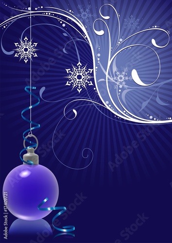 Blue christmas ball and sno...