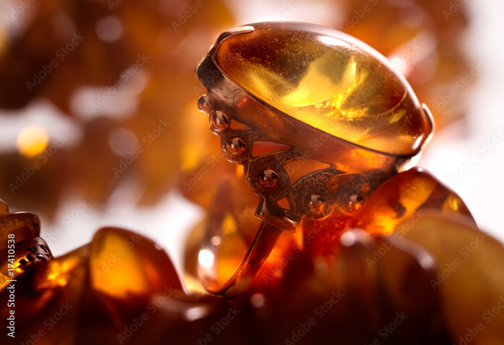 Ring with amber and necklace
