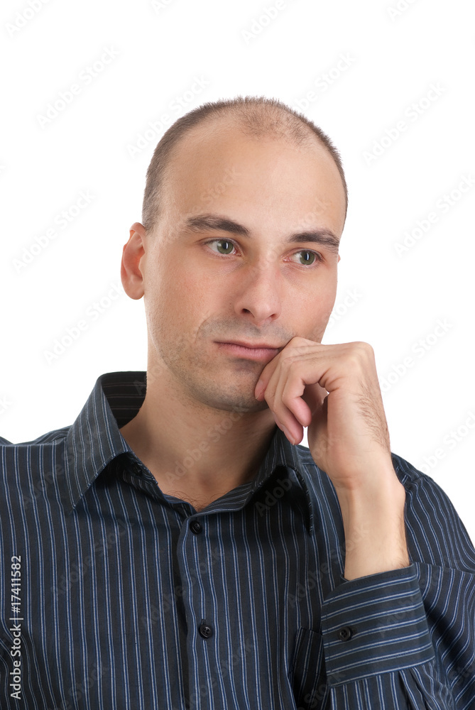 Closeup portrait of a man looking away and thinking Closeup portrait of a man looking away and thinking
