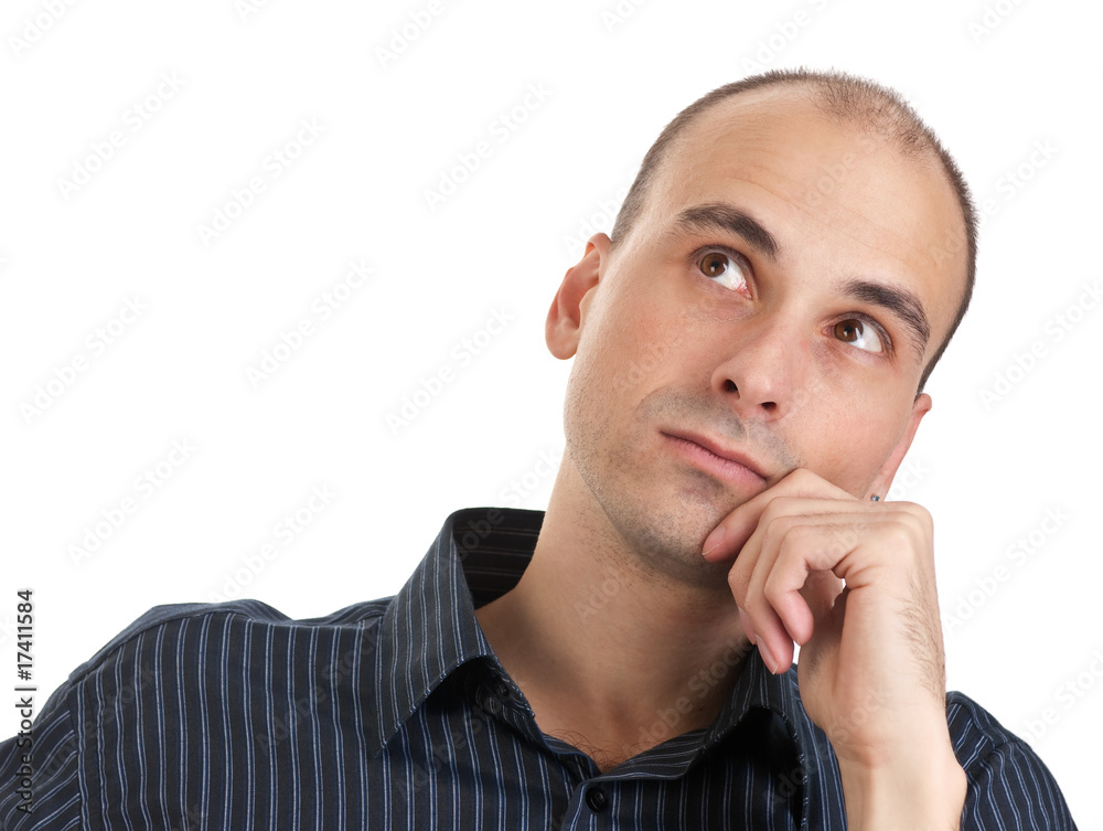 Thinking man isolated on white