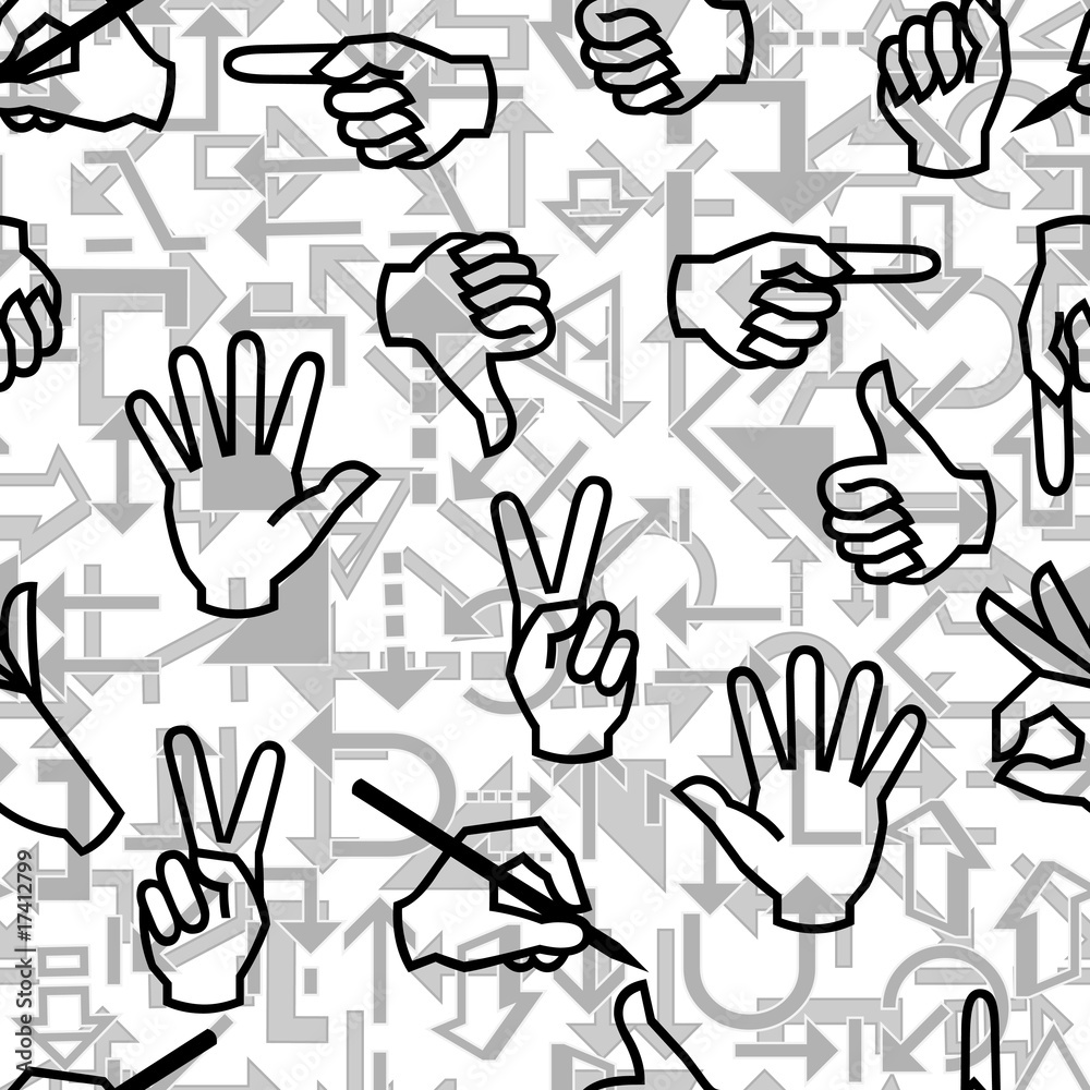 Obraz premium Seamless pattern with hand gestures and arrow signs