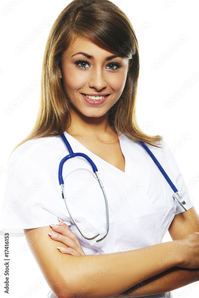 beautiful female doctor standing isolates on white beautiful female doctor standing isolates on white