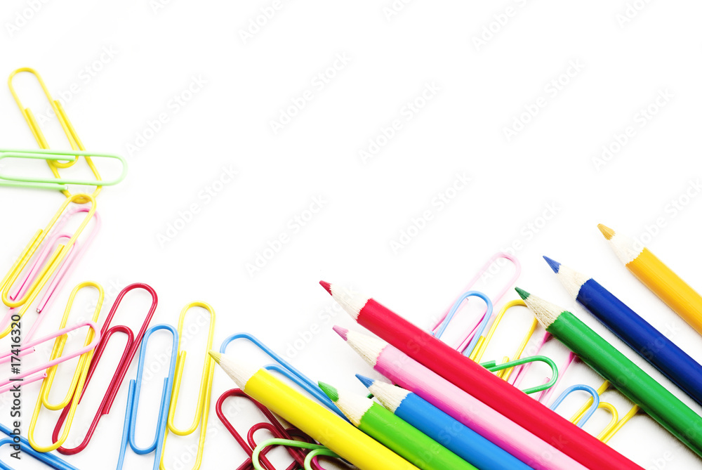 Colored Pencils and Paperclips copy space