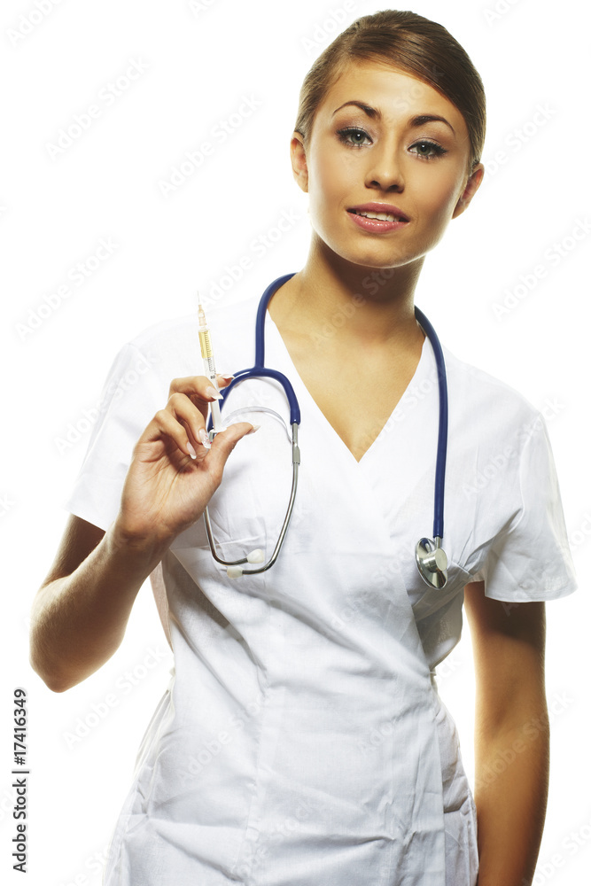 20-25 years old beautiful female doctor isolates on white 20-25 years old beautiful female doctor isolates on white