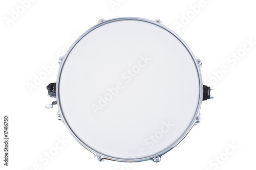 Series. Silver snare drum isolated on a white background