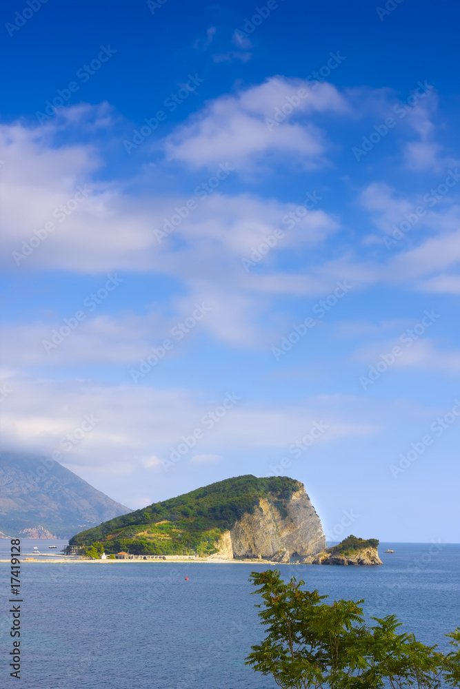 small island in the bay near Budva, Montenegro