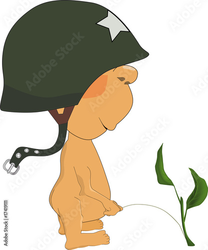 pee boy in a helmet against war