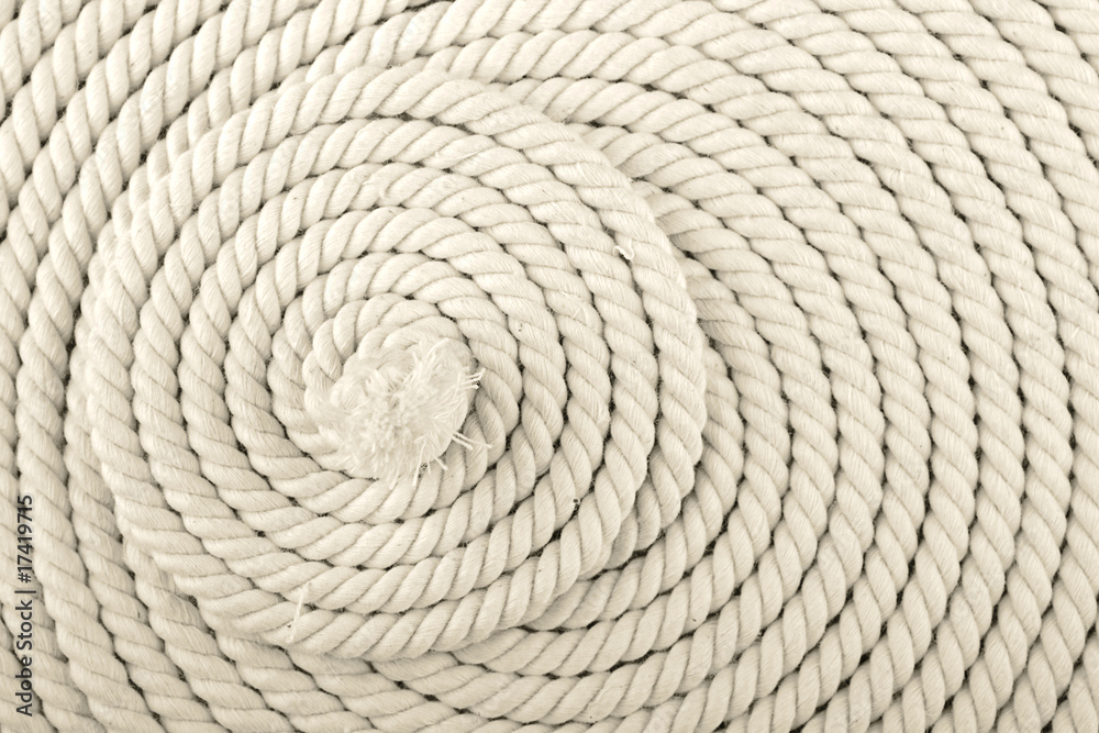 Heavy, white coiled rope.