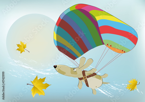 flying dog with the parachute