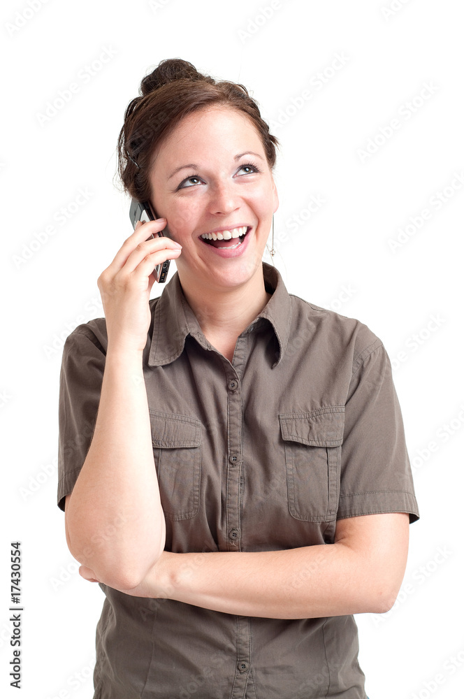 Portrait of happy young woman calling by cell phone Portrait of happy young woman calling by cell phone
